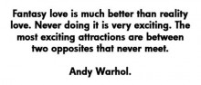 Fantasy love is much better than reality love Never doing it is very exciting The most exciting attractions are between two opposites that never meet -Andy Warhol.jpg